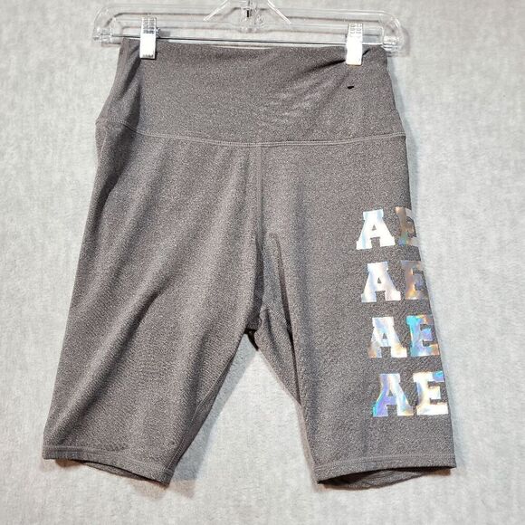Aéropostale Shorts Womens Medium Gray Activewear Biker High Waisted Logo Pull On - Picture 7 of 8